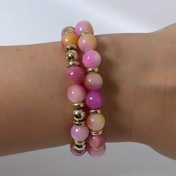 NWT Wool + Pepper Co. Pink Sorbet & Gold Bracelet Stack - Picture 3 of 4